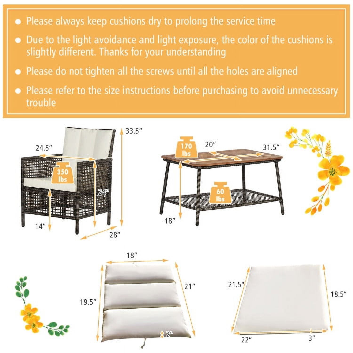 Aimee Lii 5 Pieces Patio Rattan Cushioned Conversation Set with 2-Tier Coffee Table, Outdoor Patio Furniture Aimee Lii 5 Pieces Patio Rattan Cushioned Conversation Set with 2-Tier Coffee Table, Outdoor Patio Furniture