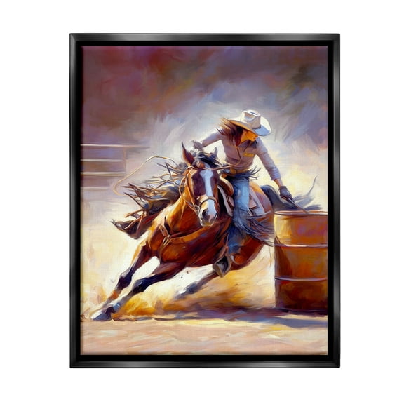 Stupell Industries Equestrian Jockey Girl Animals & Insects Painting Black Floater Framed Canvas Art Print Wall Art, 17 x 21