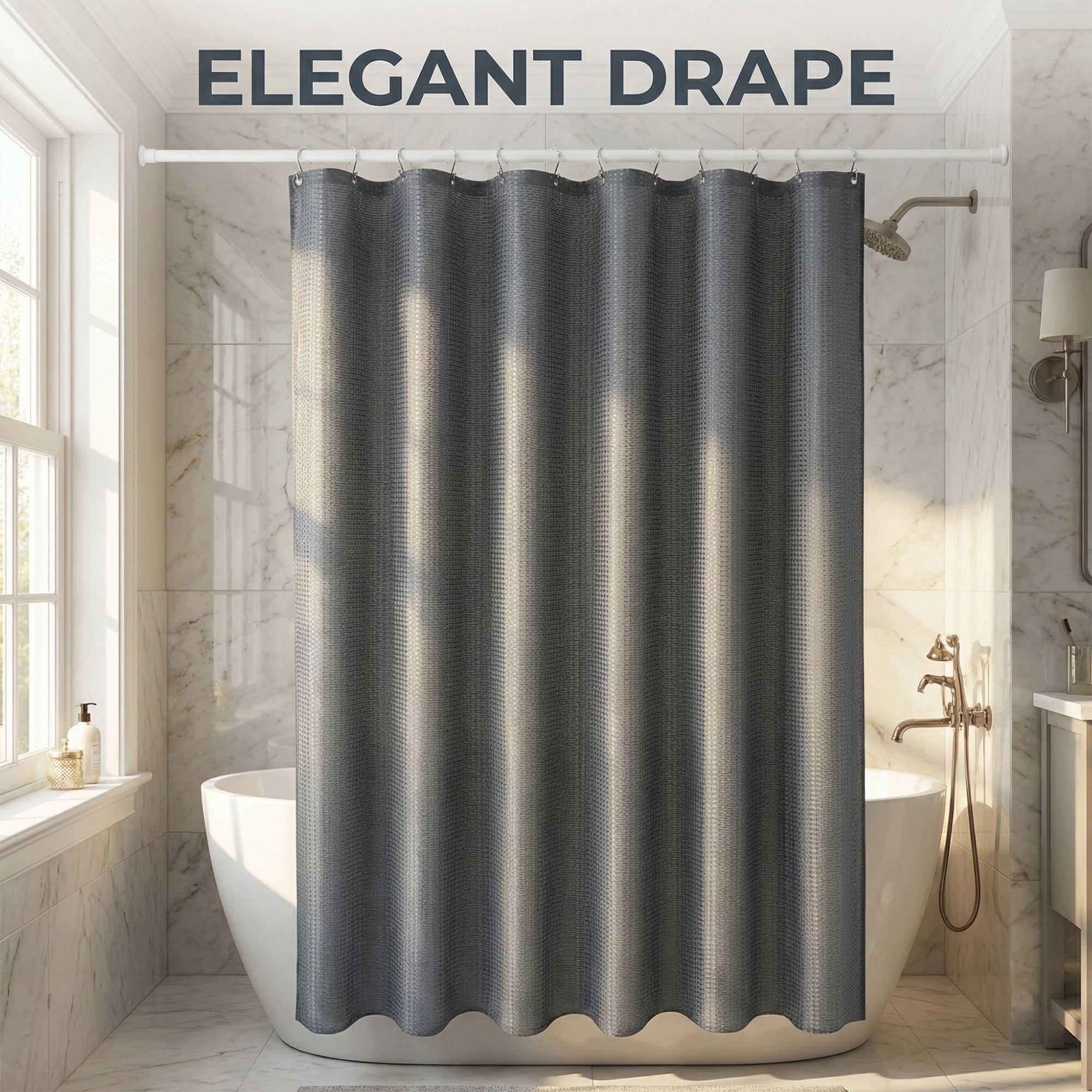 Unique Bargains Waffle Weave Shower Curtain Sets with 12 Hooks Grey 71"W x 71"L