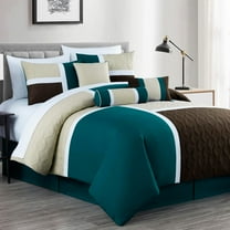 Chezmoi Collection 7-Piece Medallion Patchwork Comforter Set, King, Teal/Beige/Brown