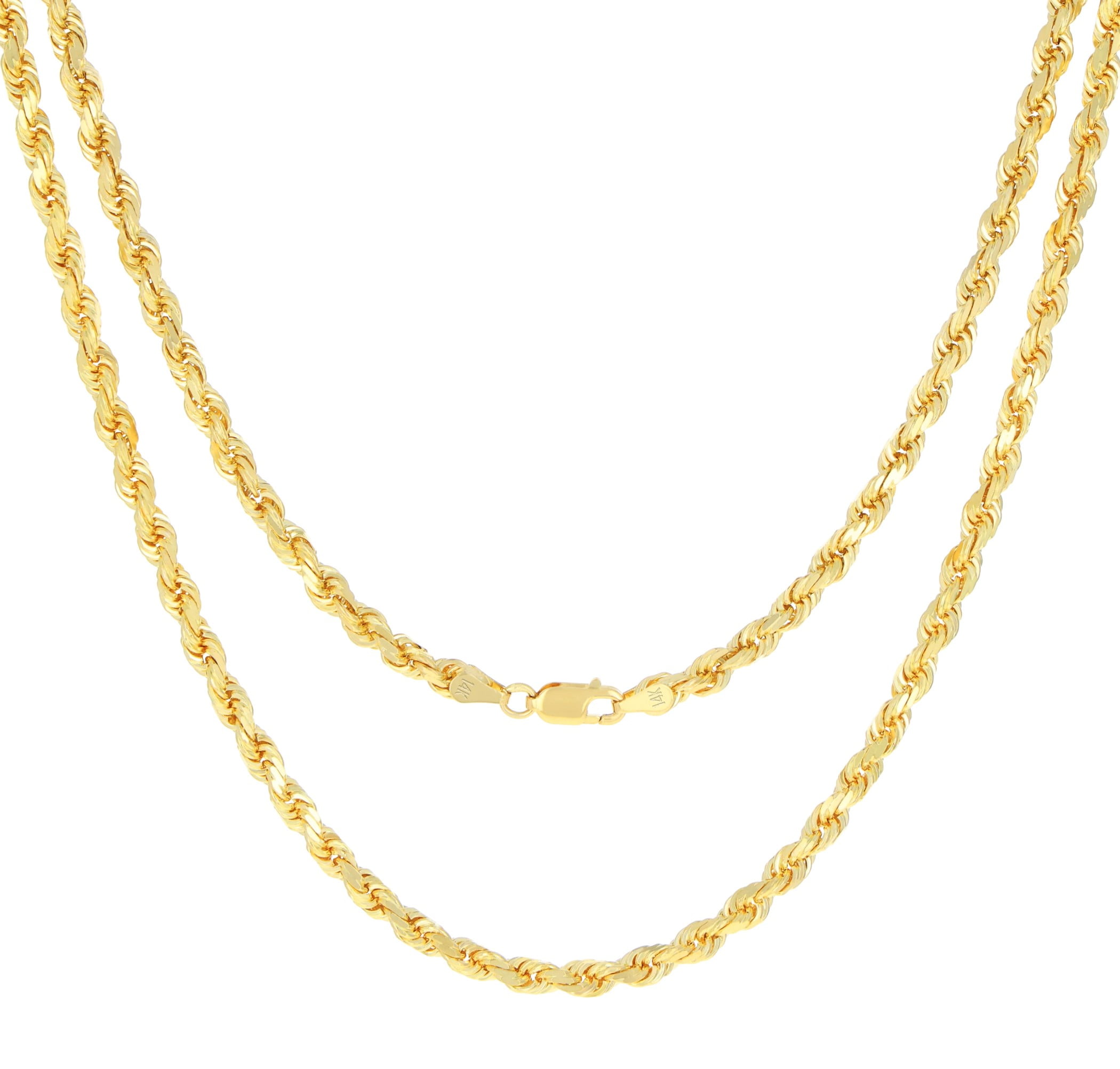 Nuragold 14k Real Yellow Gold 4mm Rope Chain Diamond Cut Necklace (16"-30") Italian Jewelry for Men & Women