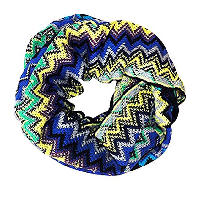 Peach Couture Knitted Chevron Multicolor Zigzag Infinity Loop Scarf Many Colors (One Size, Navy)