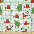 thumbnail image 2 of Ambesonne Christmas Fabric by the Yard Microfiber, Xmas Tree Santa Claus, 2 Yards, Green and Red, 2 of 2