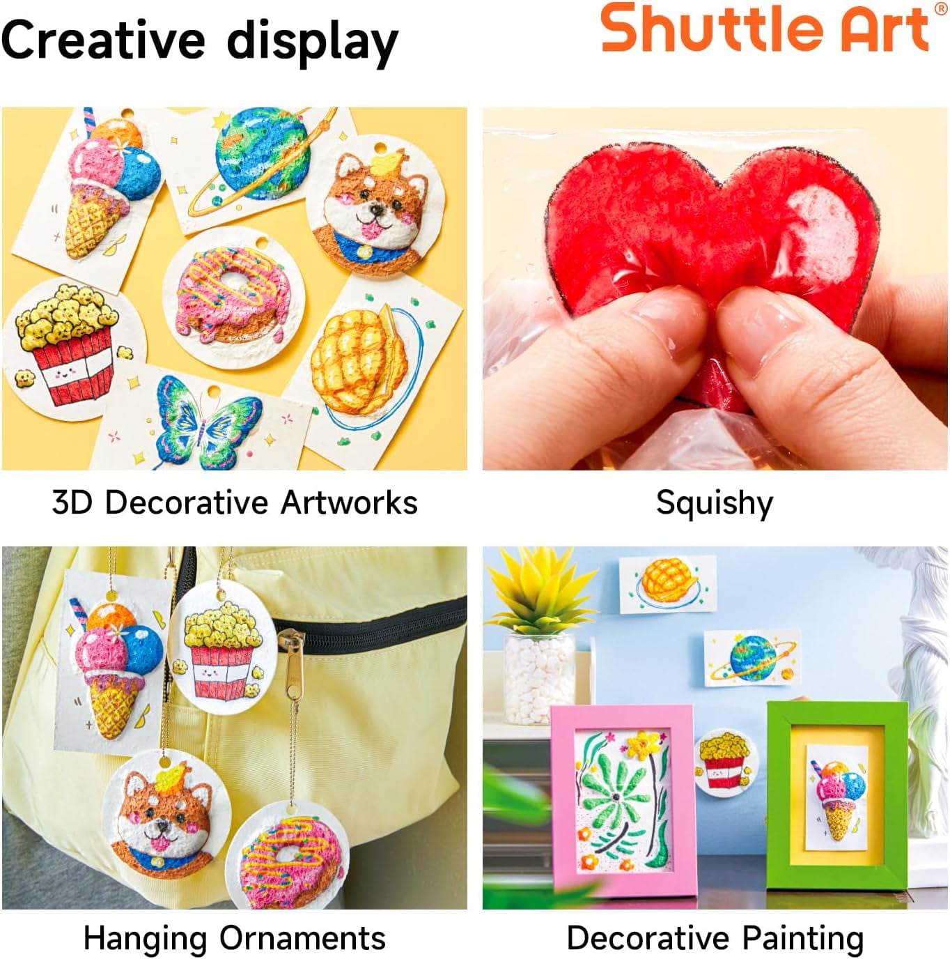 Shuttle Art 44 Pcs Magic Form Texture Painting Kit, Including 28 Pcs Foam Texture Paper, 12 Colors Brush Tip Acrylic Paint Markers, Magical 3D Effect Texture Painting Kit
