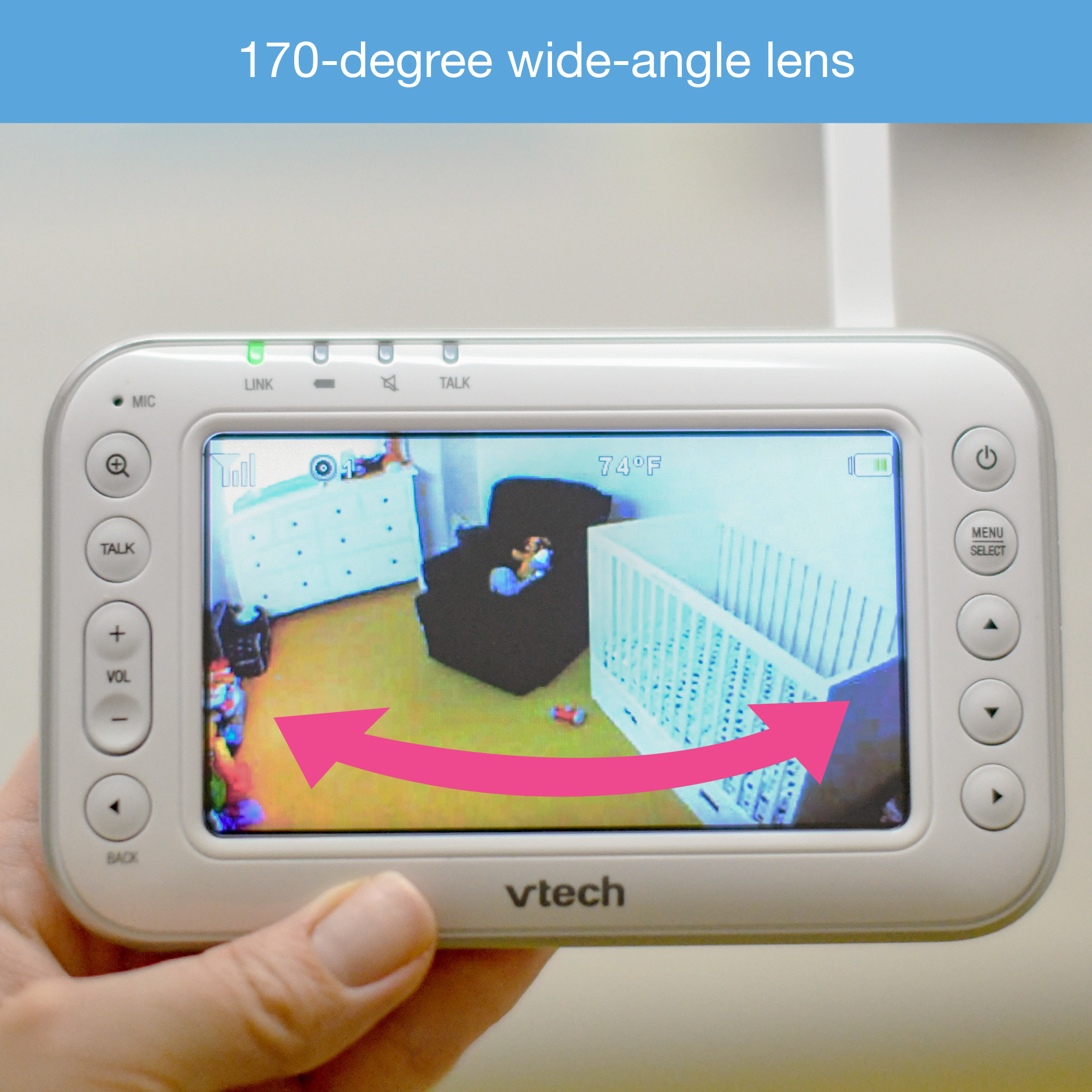 VTech VM4261, 4.3" Digital Video Baby Monitor with Pan & Tilt Camera, Wide-Angle Lens and Standard Lens, White - image 12 of 13