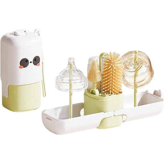 7-in-1 Bottle Brush Set, Bottle Cleaner Kit with Silicone Brush, Travel Bottle,Nipple Brush, Straw Brush, Drying Rack, Bottle Cleaning Tool for Home and Travel,Green