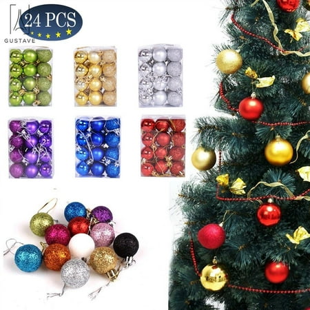 GustaveDesign 24 PCS Christmas Tree Baubles Balls Hanging Glitter Ornament Balls for Xmas Tree Holiday Wedding Party Ornament Set