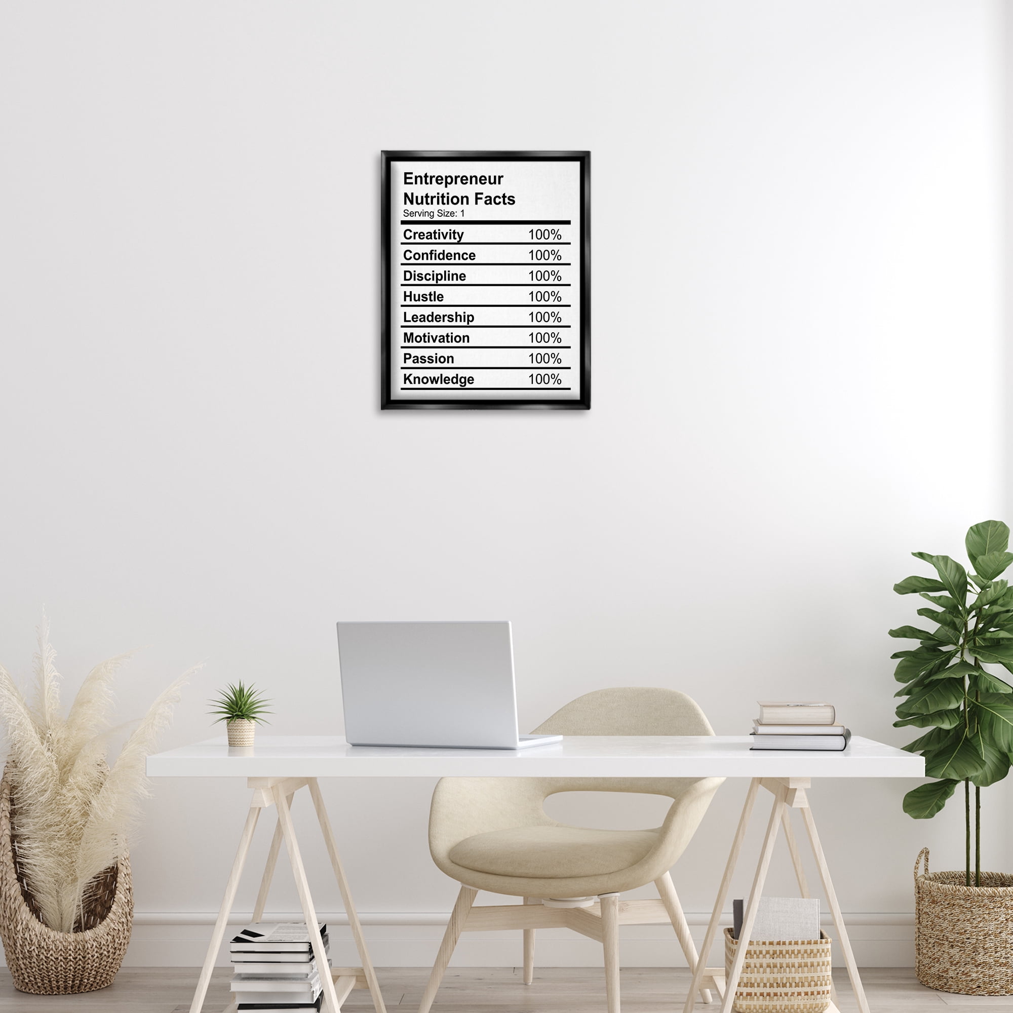Stupell Industries Sassy Entrepreneur Nutrition Facts Text & Numbers Painting Black Floater Framed Canvas Art Print Wall Art, 17 x 21