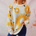 thumbnail image 2 of TFEOQRY Pullover Sweater for Women Sunflower Printed Jacquard Knitwear Long Sleeved Round Neck Sweater Top Yellow, 2 of 9
