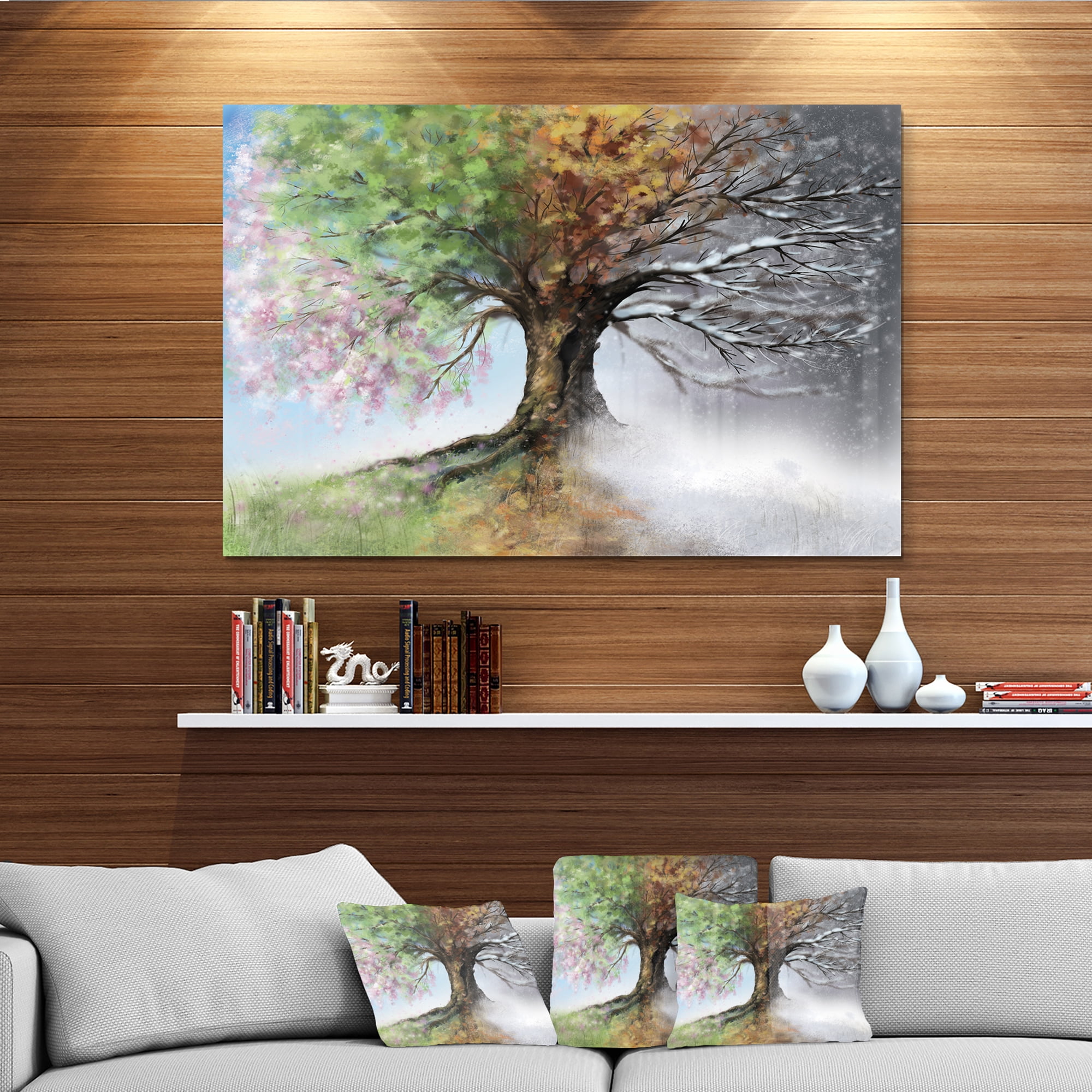 Designart 'Tree with Four Seasons ' Tree Painting Metal Wall Art