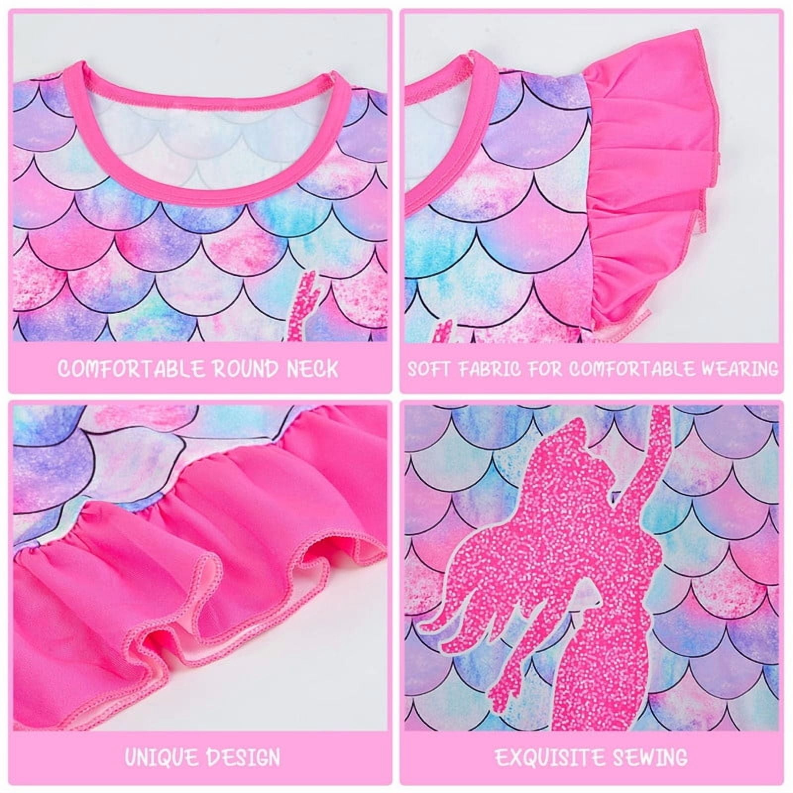 Jurebecia Girls Nightgowns Mermaid Pajamas Princess Toddler Nightgown Sleepwear Nightie for Kids Little Girls 110 cm 3-4 Years