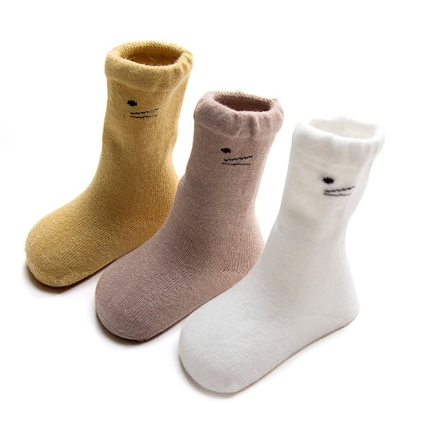 Lindos Calcetines De Algodón Unisex para Bebés, Tubo Largo, Gruesos, Cálidos Y Suaves, Paquete De 3, Regalo para Recién Nacidos Y Bebés-M 1-3 Años