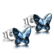 Crystal Butterfly Stud Earrings, Blue Swarovski Crystals, Sterling Silver, 24 Style