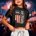 thumbnail image 2 of Angala Child Tees Patriotic Print Crew Neck Short Sleeve Summer Cropped Independence Day Design Casual Dailywear Toddler Girls T Shirts Size 5-6 Years Black, 2 of 4