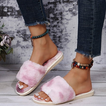 

Women s Fashion Round Toe Flat Leopard Print Large Size Plush Casual Slippers Purple 8