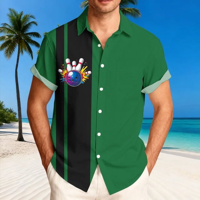 Ceisia Men's Summer St. Patrick's Day Casual Loose Fit Short Sleeve Turndown Collar Shirt Green Black Stripe Bowling Splash Print 4-Way Stretch Fabric Multicolor M Gifts