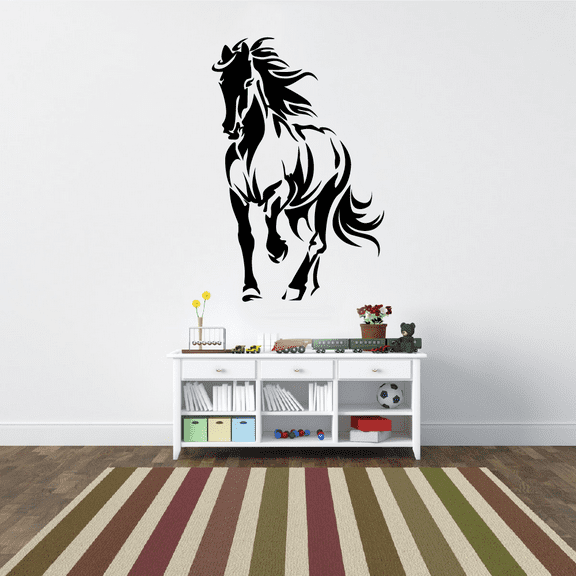Stallion Horse Silhouette Beautiful Portrait Tough Stallion Horse Horses Vinyl Wall Art Sticker Wall Decal Home Kids Room Farm House Room Girls Boys Room Wall Décoration Design Size (20x14 inch)