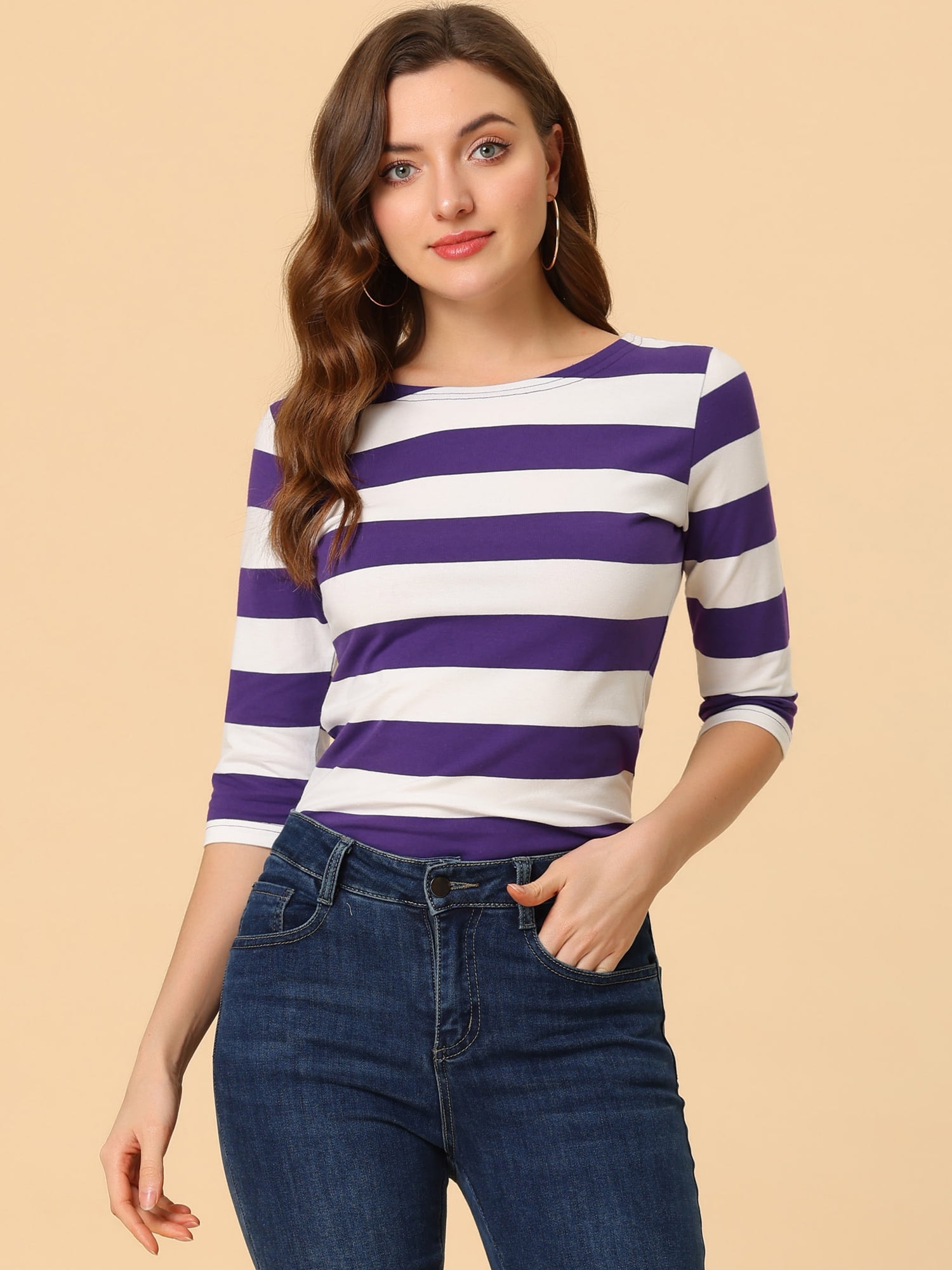 DARING DIVA Women's Halloween Costume Boat Neck Top T-Shirts M Purple White