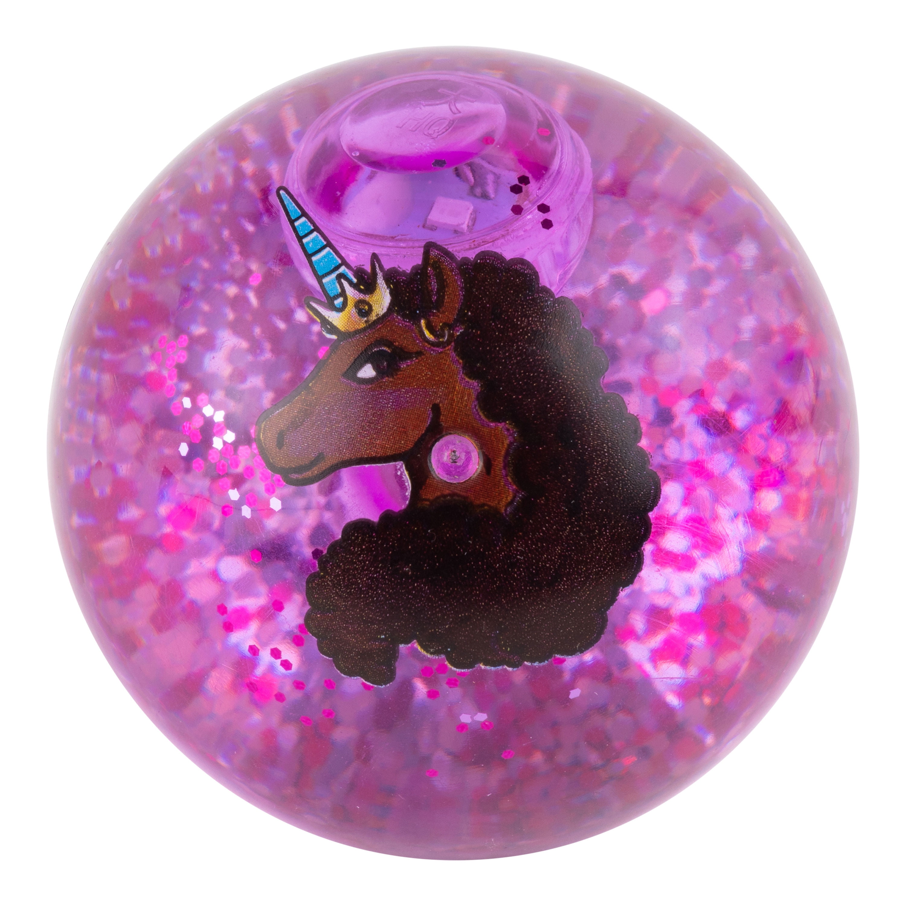 Afro Unicorn 3" Purple Light Up Water and Glitter Filled Bouncy Ball
