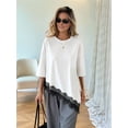 thumbnail image 4 of Womens T Shirts Loose Fit Short Sleeve Tees Crew Neck Color Lace Tops Fashion White XL, 4 of 9
