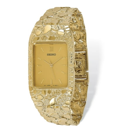 14kt Yellow Gold Mens Watch - 14k Yellow Gold Men's Squared Champagne 27x47mm Dial Solid Nugget Watch