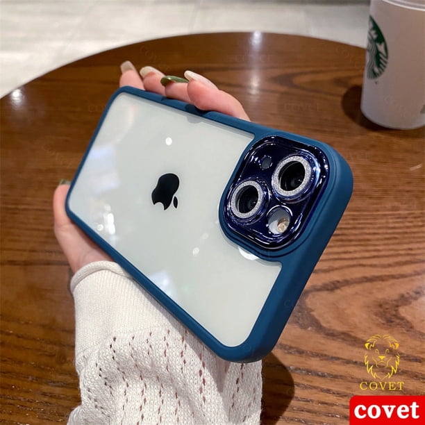 COVET Fundas TPU Plateado Acrílico Transparente Viene Con Un Brillo Integrado Lente De La Cámara protector Caso Para Case Funda Para iPhone 14 13 12 11 Pro Max 14 Plus