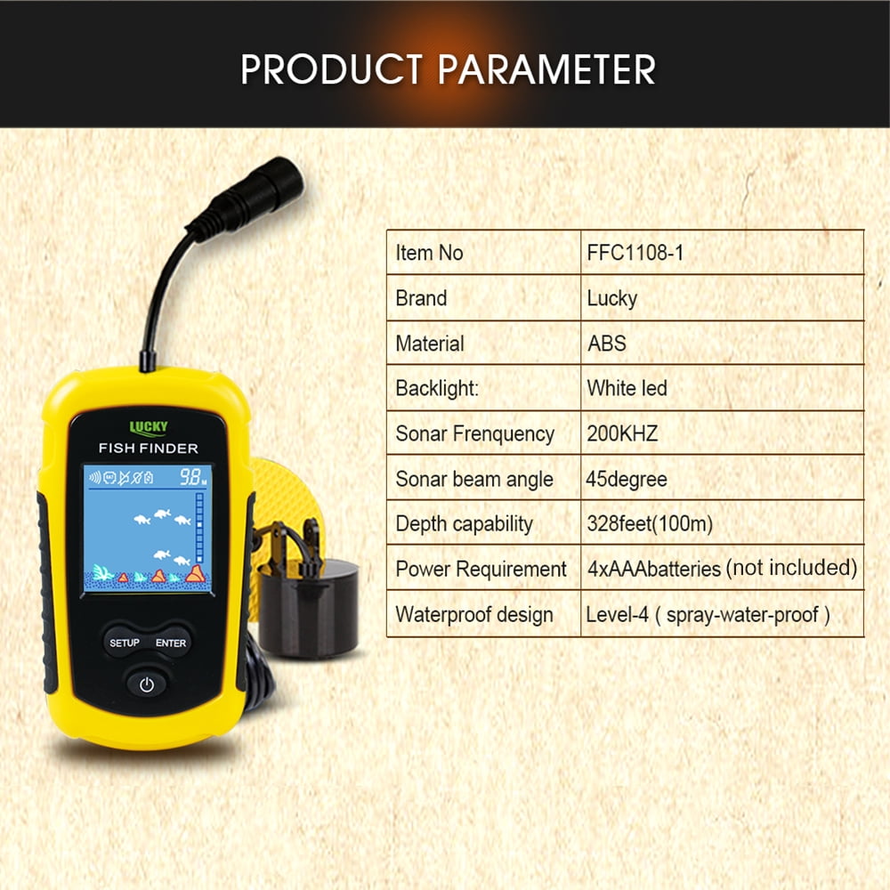 Lucky LCD Color Screen Portable Wired Fish Finder 100 m Depth