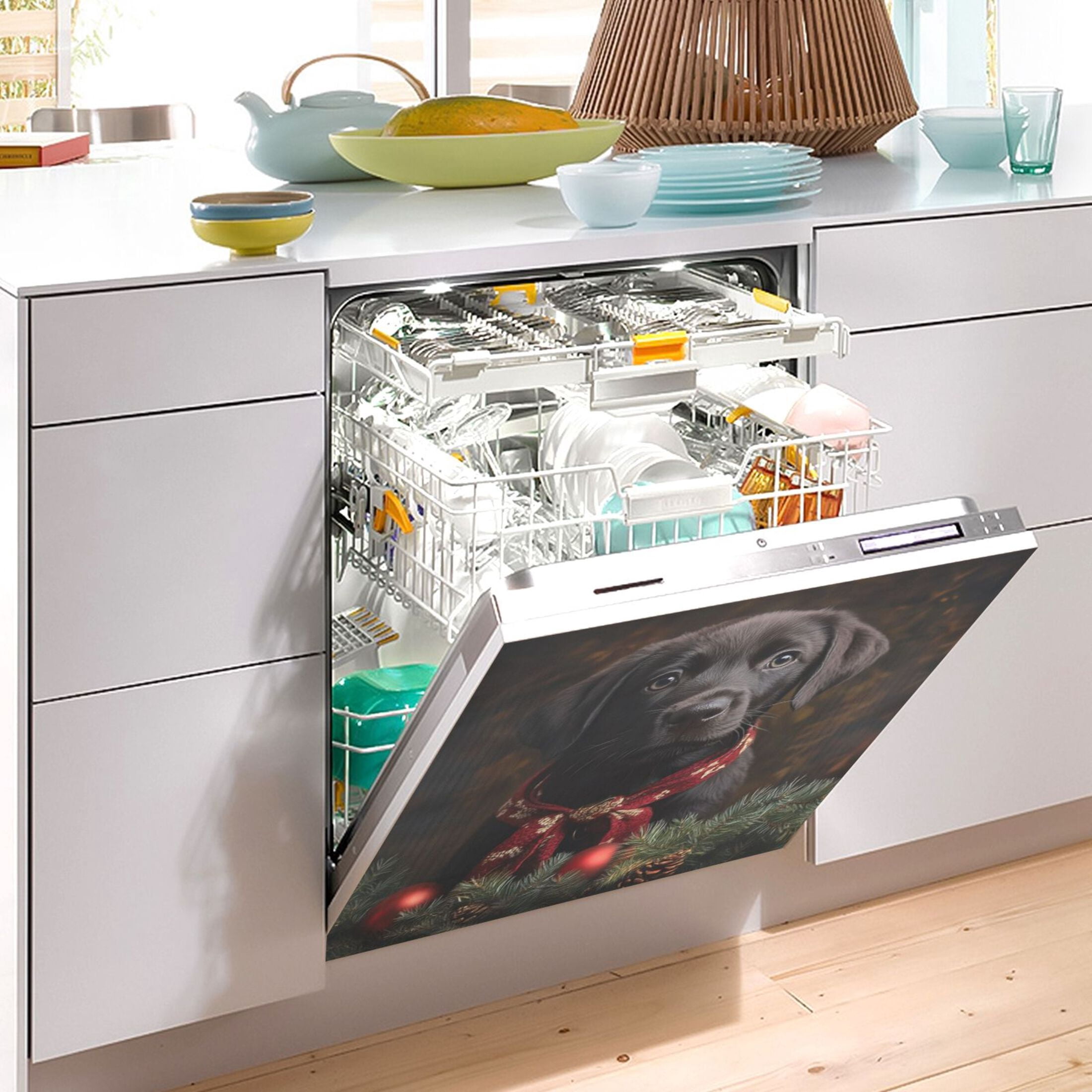 Dishwasher Magnetic Sticker 23x26 Inch Refrigerator Magnetic Sticker Washing Machine Magnetic Sticker Kitchen Panel Magnetic Sticker Home Decor Christmas Cute Black Dog
