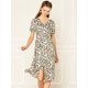 thumbnail image 2 of Vestidos Midi Elegantes Estampado Floral De Primavera Cuello En V Mangas Cortas Casual Para Mujeres Blanco XS Unique Bargains Vestido, 2 of 6