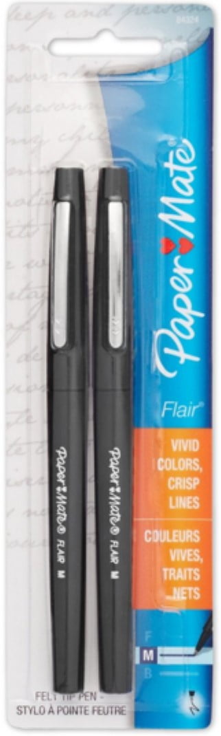 Paper Mate Flair Pen, Point Guard Tip, Black 2 ea (Pack of 4)