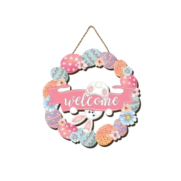 Decoraciones de Pascua para Casa Puerta de Madera Señal Conejos Huevo Colgante Decoración 20x20x0.3cm Placas de Madera Decoraciones de la Fiesta de Pascua