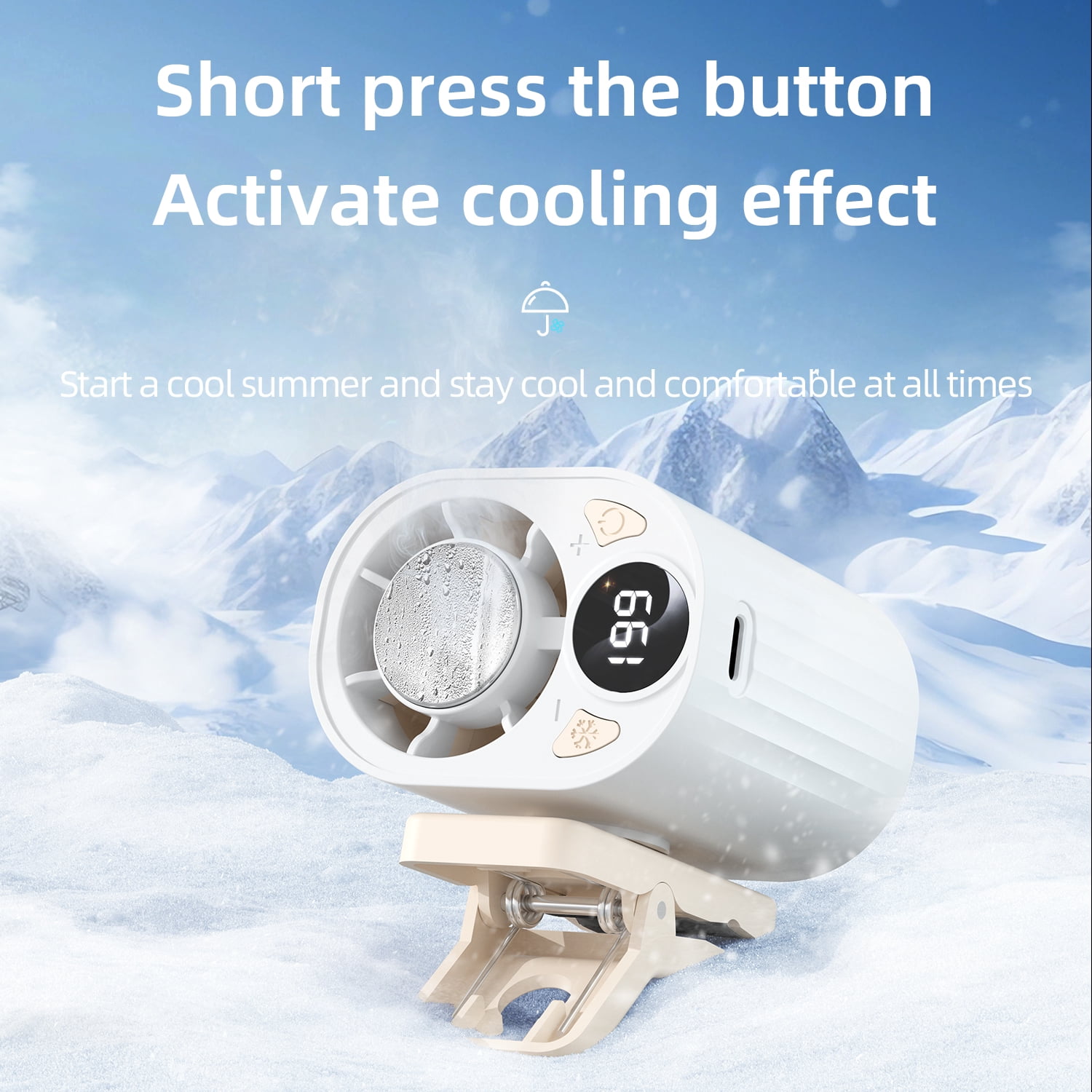 Wiher Small Clip on Fan, Semiconductor Smart Cooling, Portable Rechargeable Clip Fan with LCD Display, 1800mAh 5W USB Desk Fan for Home, Travel, Office, Car, White