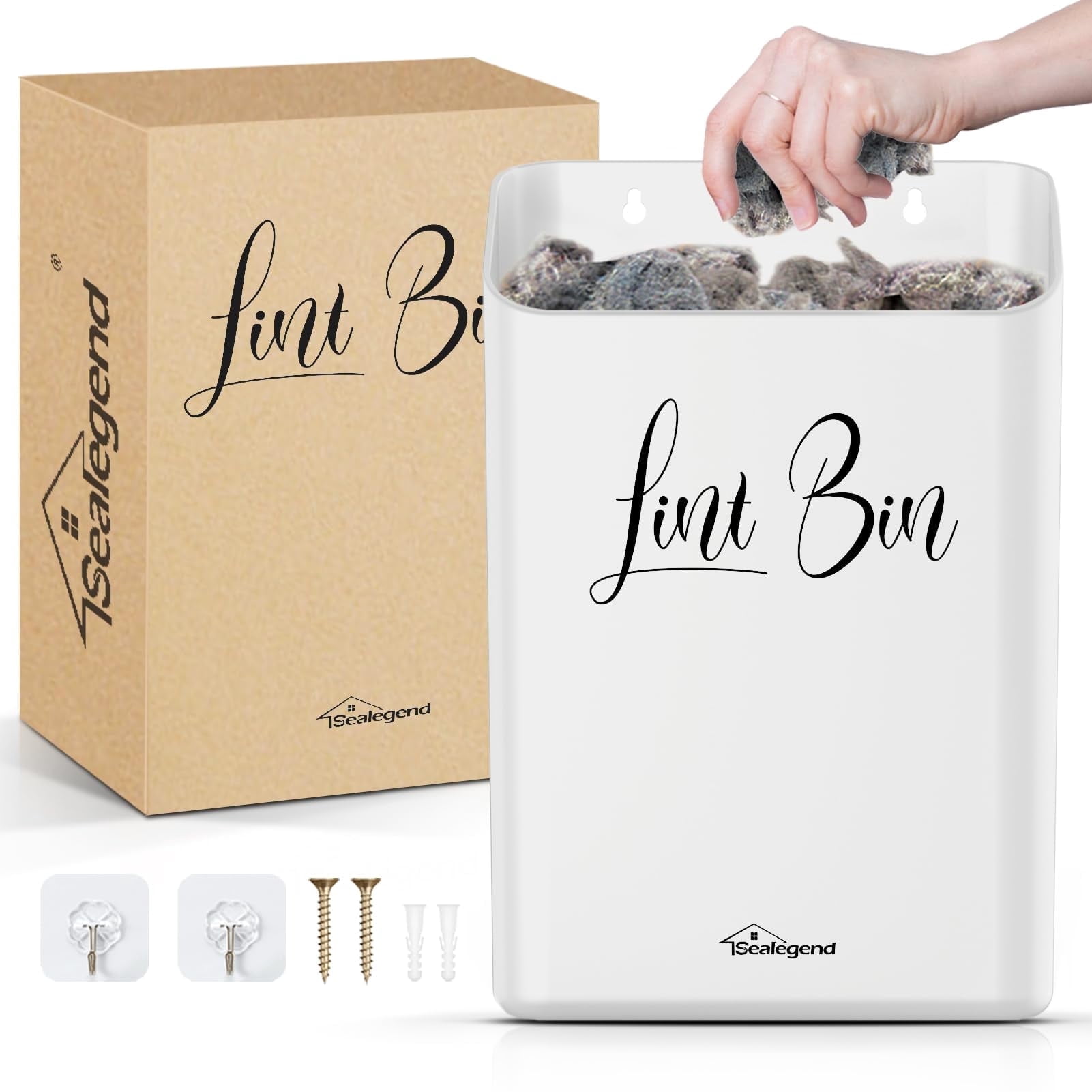 Bigking Lint Bin for Laundry Room Organization and Storage, Includes Magnetic Hook & Lint Brush, Wall-Mounted Laundry Dryer Bin for Laundry Room Decor, Space-Saving Trash Can