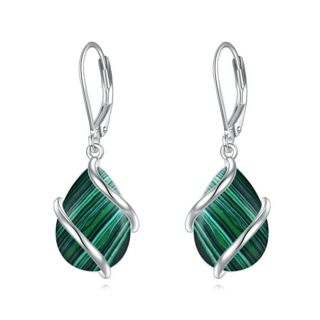 925 Sterling Silver Malachite Earrings for Women Teardrop Drop Hangle Earrings Jewelry Gifts for Women