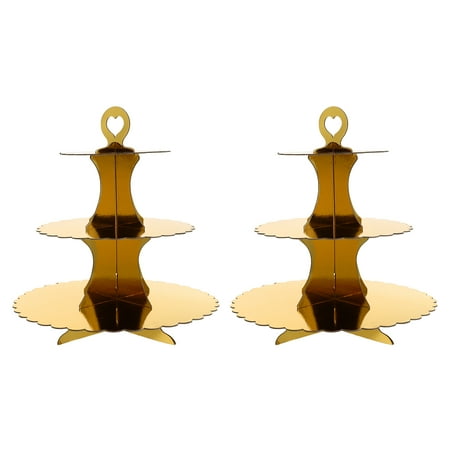 

2pcs Exquisite Cake Display Stands Three-layer Dessert Storage Racks (Golden)