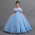 thumbnail image 2 of Makaor Flower Girl Dress for Weddings Ruched Bow Ball Gown Dress Mesh Off Shoulder Birthday Party Dresses Empire Waist Maxi Formal Dresses, 2 of 8