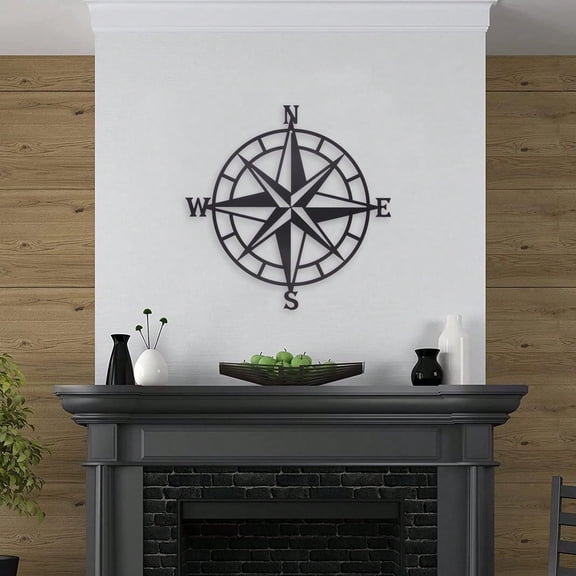 HELLOYOUNG 1pc Metal Nautical Compass Wall Decor Retro Navigation Art Sign for Home Office Porch Garden Beach Theme