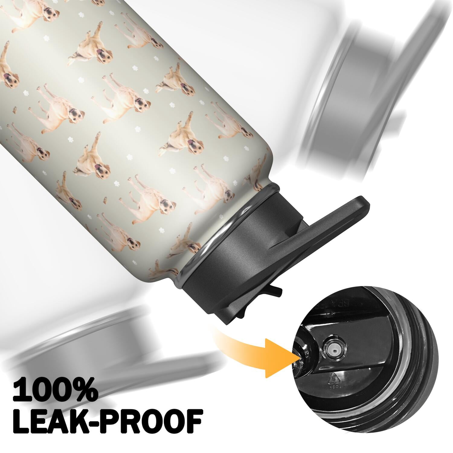 Funny Canine Pattern Stainless Steel Water Bottle - Double Walled Insulation with 360° Seal Ring & Wide Mouth Design (BPA/Odor Free for Sports & Travel)