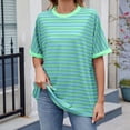 thumbnail image 2 of YDLCAFD Chemises à Manches Courtes pour Femmes Boutonnées T-Shirt à Manches Courtes à Rayures Col Rond Décontracté Ample Pull d'Été, 2 of 9