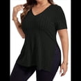thumbnail image 2 of Blusas de Talla Grande para Mujer, Informales, con Cuello en V, Corta y Dobladillo Dividido, para Verano Negro 5XL, 2 of 8