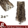 thumbnail image 2 of Extensions de Cheveux Synthétiques à Clip Complet 8 Pcs 18 Clips Postiche Long Bouclé Lisse, 2 of 5