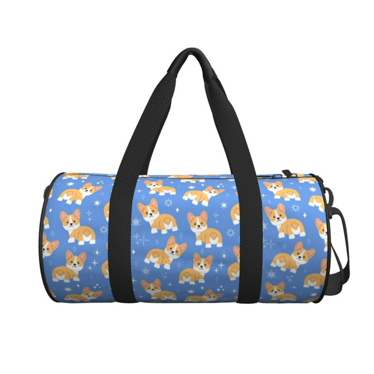Easygdp Kawaii Corgi Travel Bag Camping Weekend Carry On Overnight Duffel Bag with Shoulder Strap Adult Unisex Size XL Black