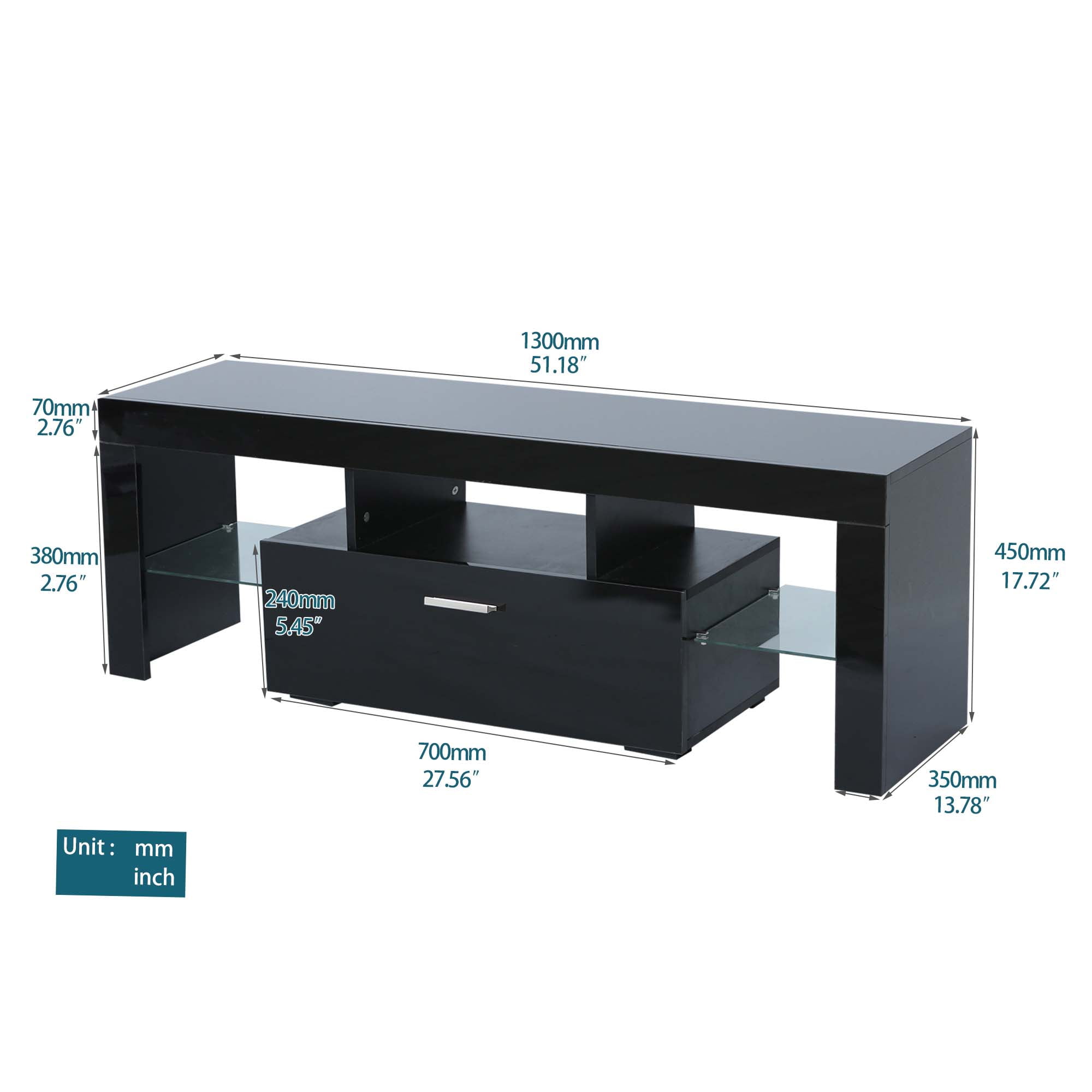 Aukfa LED  TV Stand for TVs up to 60", Storage TV Cabinet for Living Room - Black