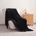 thumbnail image 6 of Lorviah Ultra Soft Flannel Throw Blanket, OEKO-TEX Certified, 50"x60", Machine Washable, Striped for Couch Sofa Bed, Black, 6 of 6