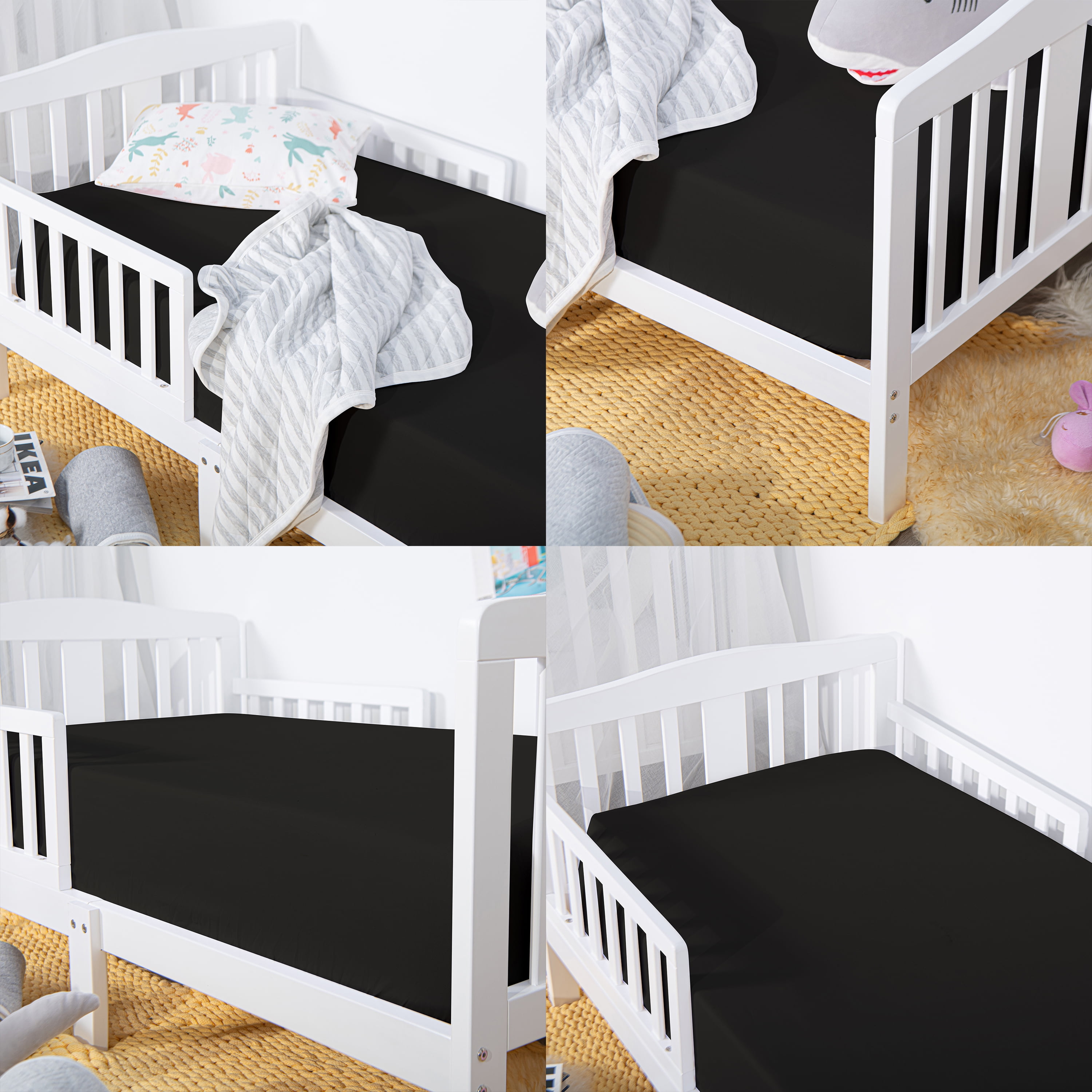2 Pack Microfiber Easy Care Fitted Crib Sheet, Ultra Soft and Cozy Toddler Sheet for Baby Boys and Girls, Black, 28" x 52"