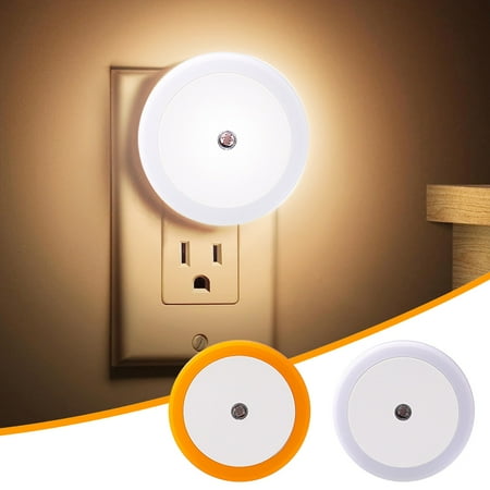 2Pcs Plug in Night Light Kadlawus Plug in Night Light Round Dimmable LED with Light Sensor Auto On Off for Nursery babyRoom Corridor Staircase and Bathroom Warm White Wall Socket Light
