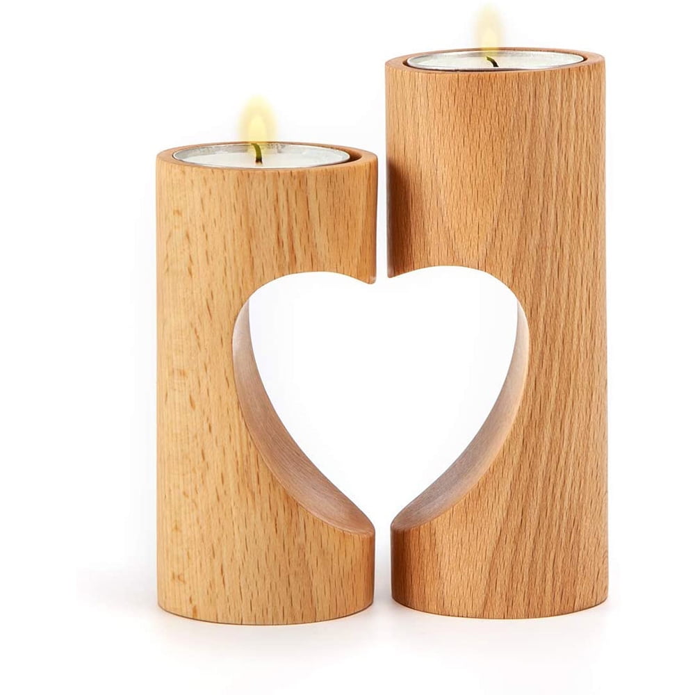 Set of 2 Couple's Love Heart Shaped Mini Taper Chime Party Candle Holders 1.5"W 