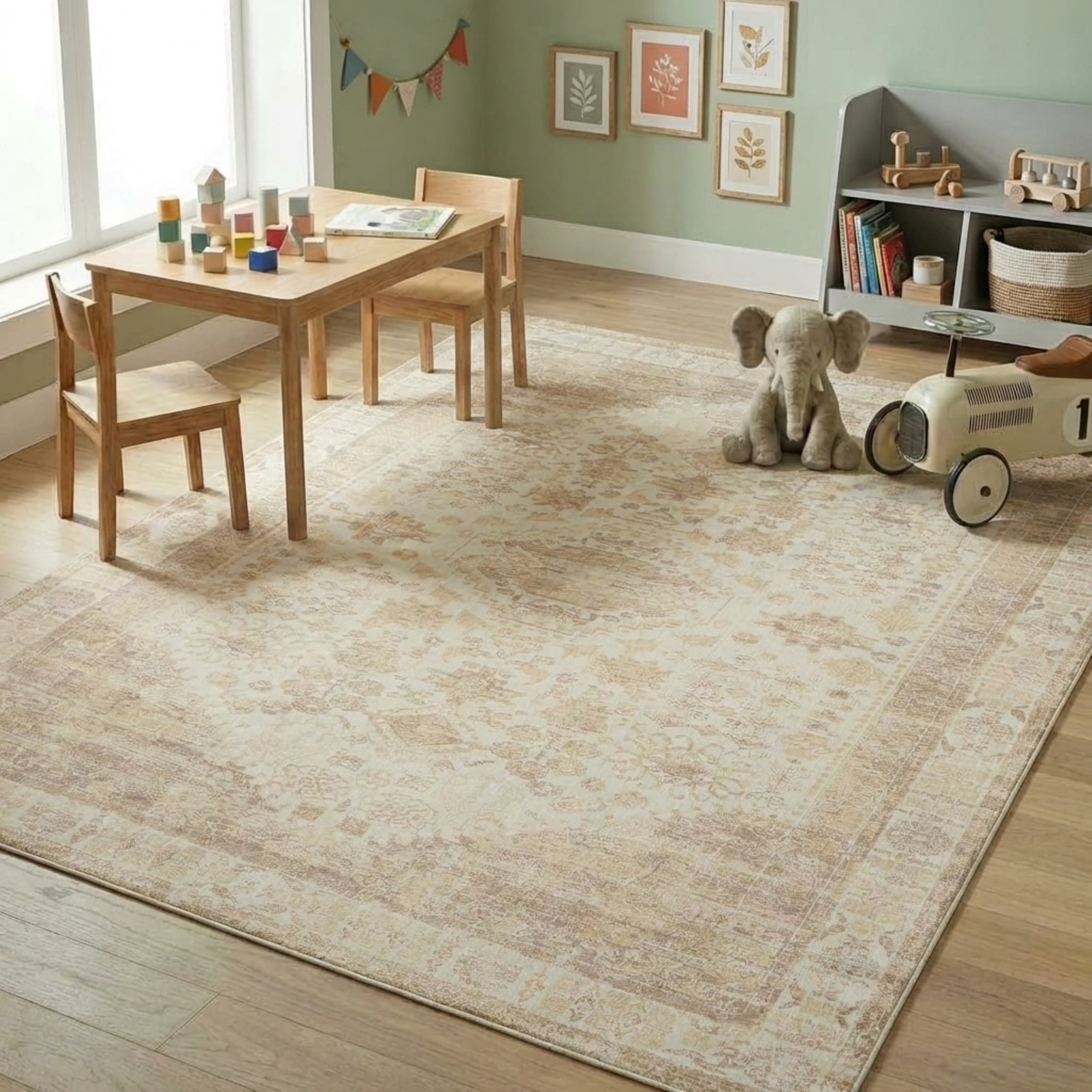 LR Home Brooke 7'10" x 9'10" Ivory/Beige Oriental Waterproof Non-Slip Machine Washable Indoor Area Rug