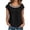 Black, variant on Women's Loose Short Sleeve Floral Lace Collar Flowy Top Green M