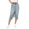 thumbnail image 2 of Cello Jeans Women's Juniors Front Slit Long Denim Jean Skirt (Tint, Medium), 2 of 3